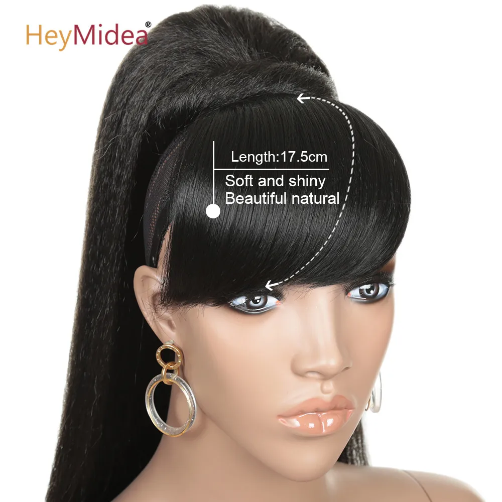 Synthetic Yaki Straight Ponytail With Bangs Clip In Hair Extension Afro  Drawstring Ponytail African American Heymidea - Synthetic Ponytails(for  White) - AliExpress