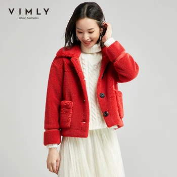 

Vimly Faux Fur Jacket For Women Vintage Turn Down Collar Solid Single Breasted Pockets Overcoat Female Thick Short Jacket 30192