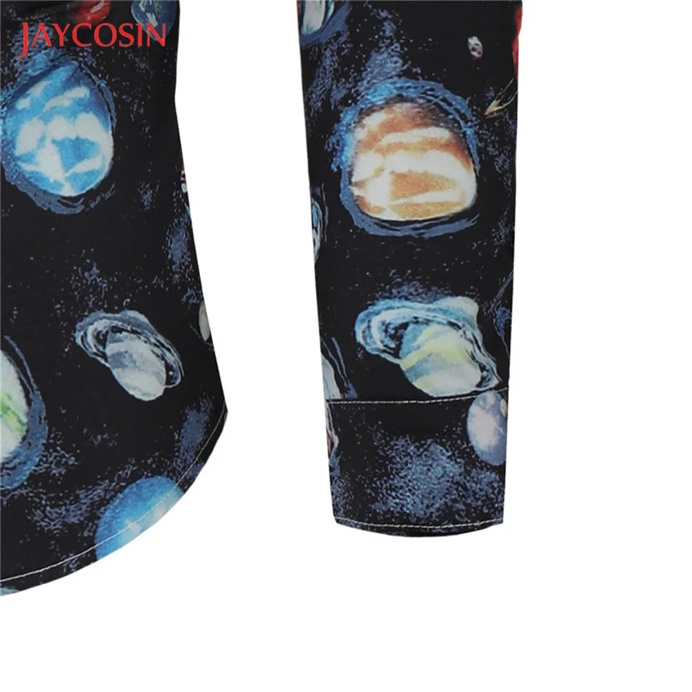 Joycosin Новая мужская зимняя рубашка, Повседневная модная мужская одежда, многоцветная с принтом планеты, с отворотом, с длинным рукавом, на пуговицах, мужская рубашка