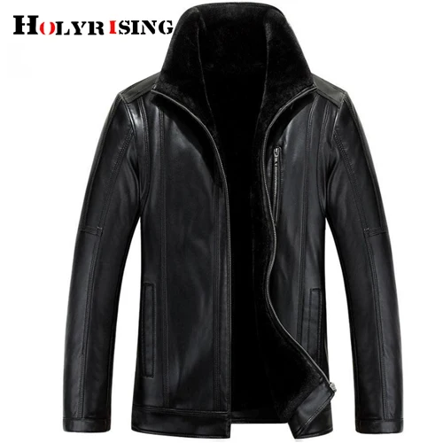 Holyrising мужская куртка из искусственной кожи M-5XL новая зимняя мотоциклетная мужская кожаная куртка Мужская ветровка ПУ куртки Мужская Верхняя одежда 19006-5 - Цвет: Черный