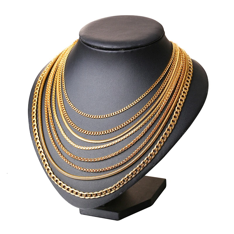 Cuban Necklaces Vnox Men Women Gold Color Snake Miami Cuba Wheat Spiga Paima Link Round Box Curb Chain 24" Choker