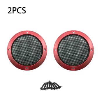 

2Pcs/Lot Red DIY Red 3" Speaker Decorative Circle w/ Protective Grille Mesh Sticker Trim Cover