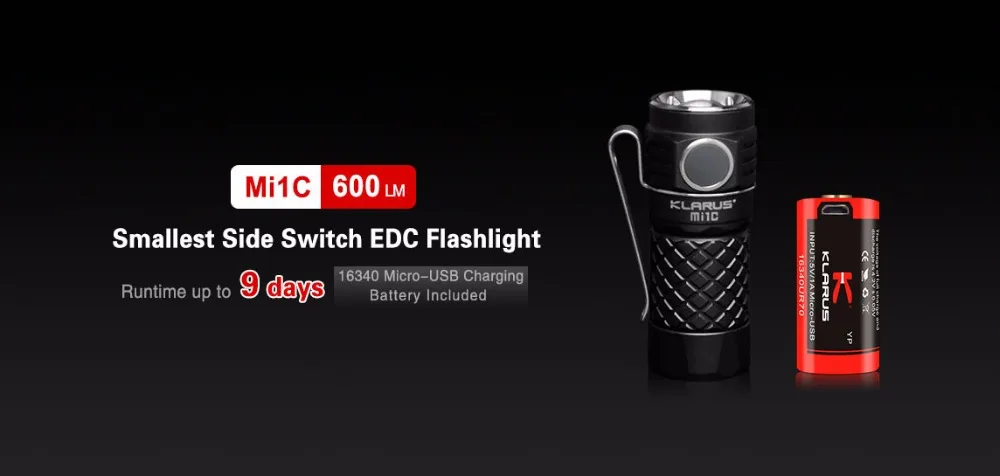 New Klarus Mi1C Cree XP-L HI V3 600 Lumens LED EDC Flashlight with USB Battery