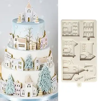 

Castle Silicone Baking Mold Cake Mould 3d Creation Halloween Decoration Chef Snowman Decor Silicone Mold Chocolate House Family