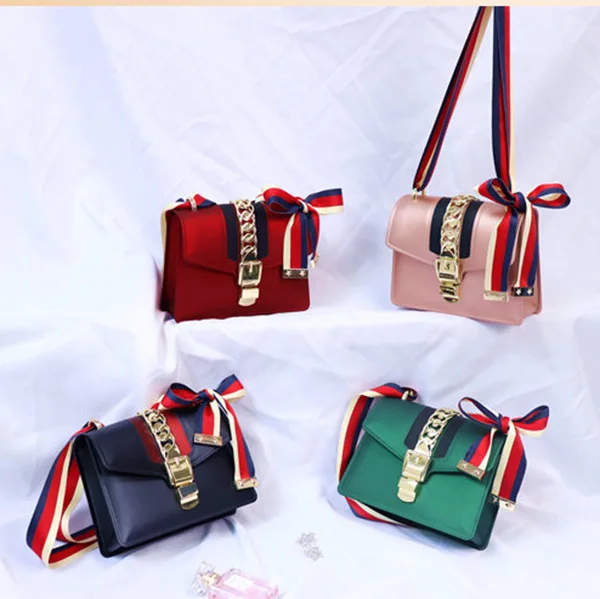 

2020 Guangzhou Jelly WOMEN'S Bag New Style Lock Hand Shoulder Bow Stripes Silk Fabrics Webbing Bag