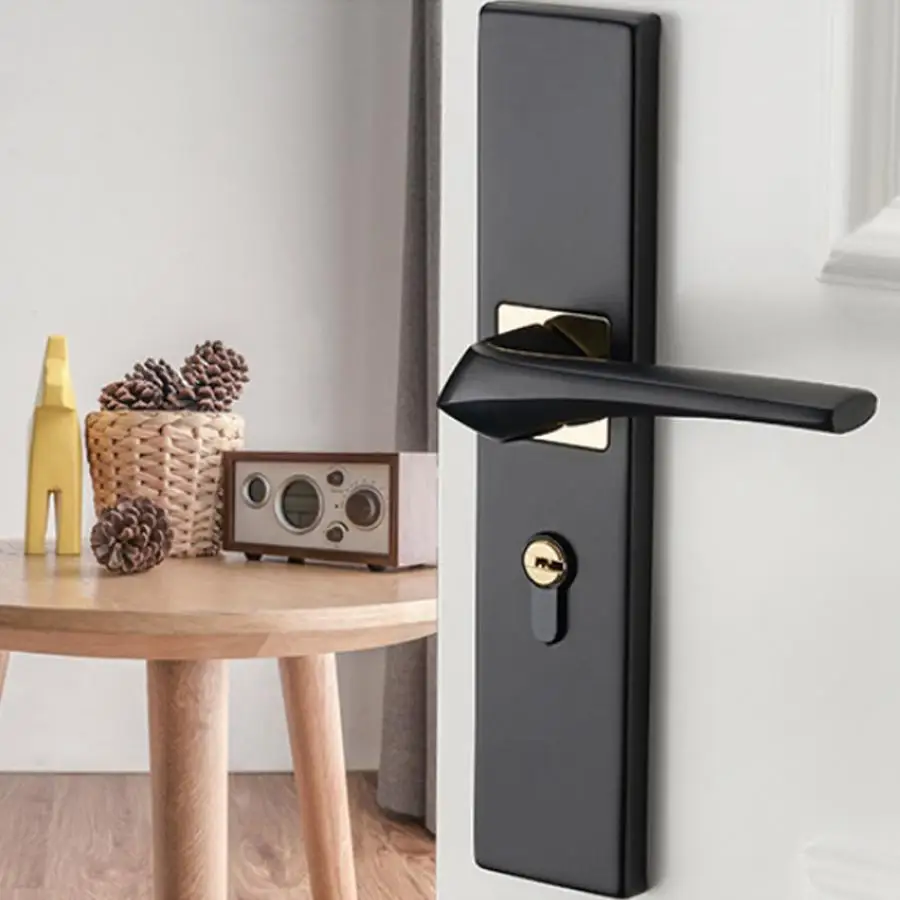 

Bedroom Door Lock Simple Aluminum Bedroom Inside Wooden Door Silent Home Handle Lock with Keys Black