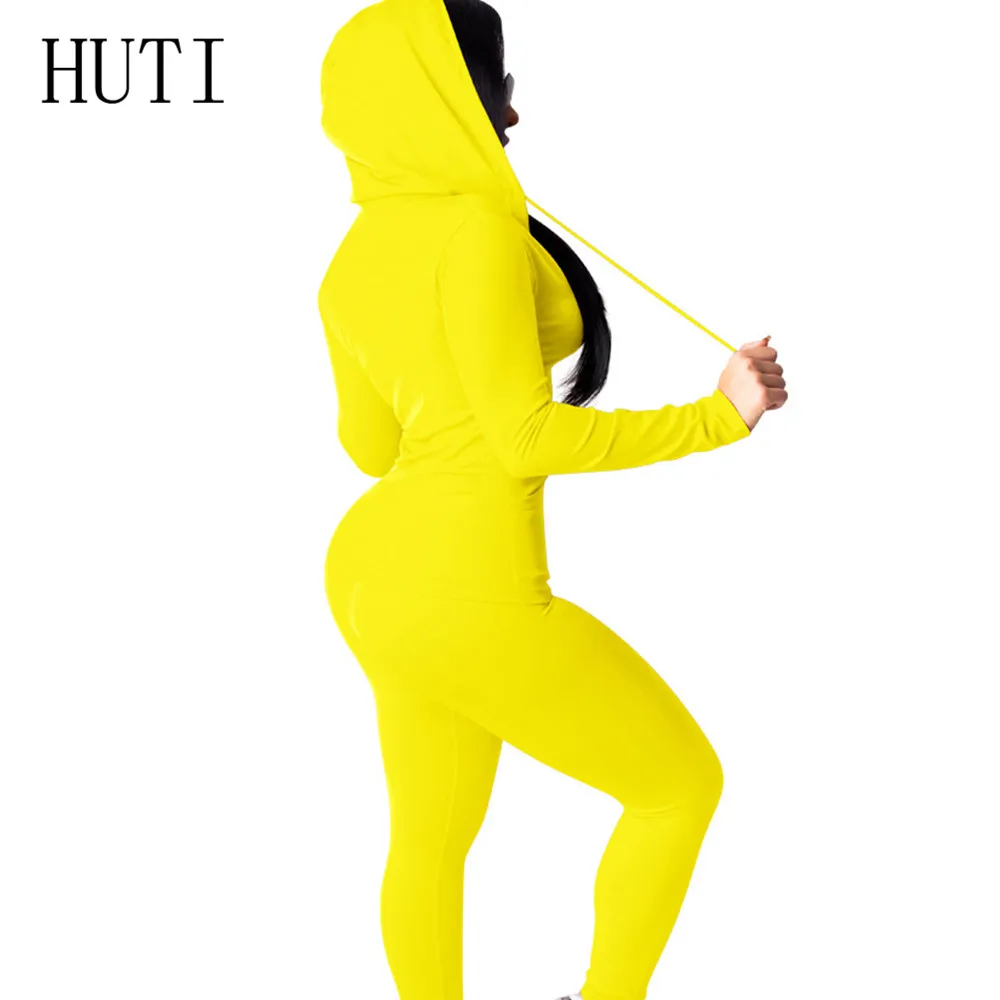 HUTI, комплект из двух предметов, спортивный костюм, Осень-зима, длинный рукав, с капюшоном, на молнии, толстовка, костюм со спортивными брюками, набор, женская праздничная одежда