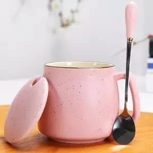 Чашка для завтрака керамическая чашка с крышкой Ложка марка чашка креативная чашка для молока пара простая чашка офисная кофейная чашка кофейные кружки Милая чашка - Цвет: 400ML set