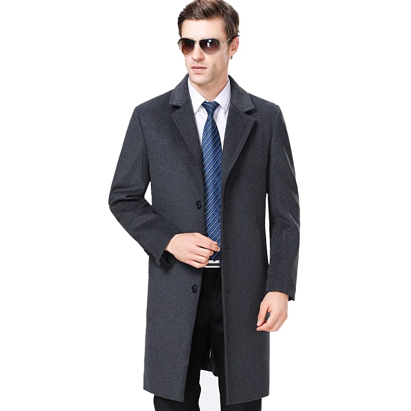 Long Wool Coat Men Winter New Thick Warm Casual Blends Woolen Cashmere Overcoats Men Slim Fit Windbreaker Long Trench Coat - Цвет: Серый