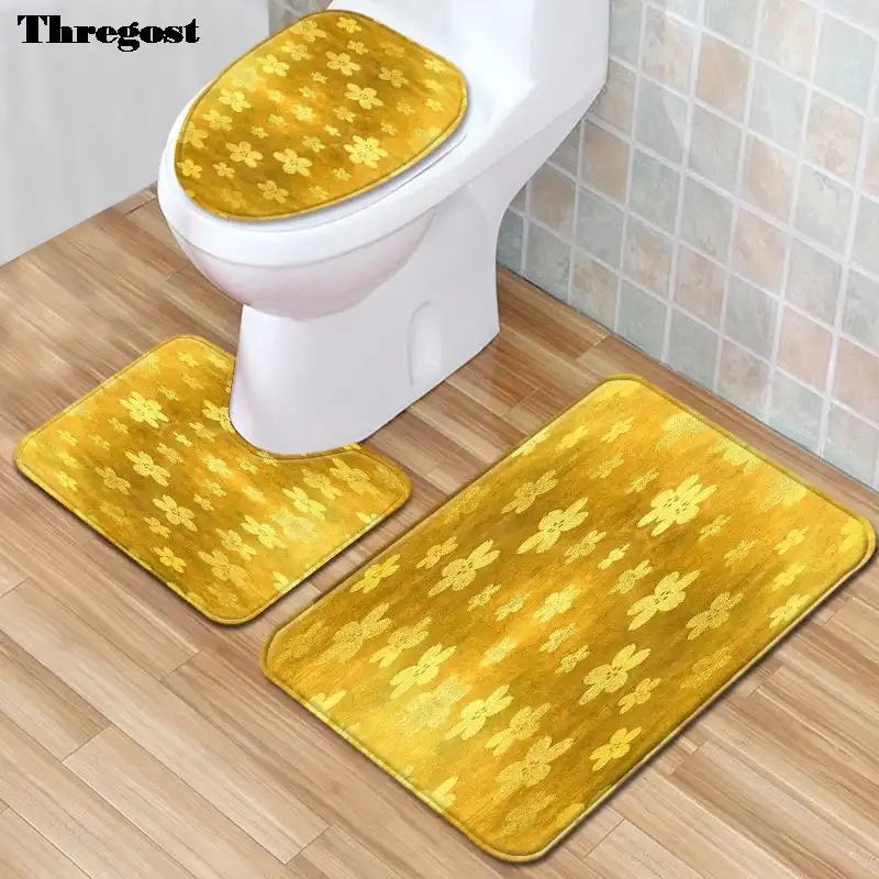 3Pcs Anti Slip Floor Mats Modern Rugs For Bathroom Toilet Set Memory Foam Carpet