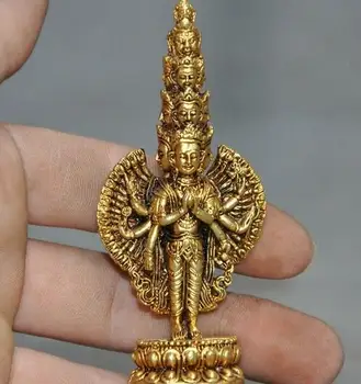 

old Tibet Buddhism bronze 24k gold Gilt Thousand Goddess of Mercy KwanYin statue