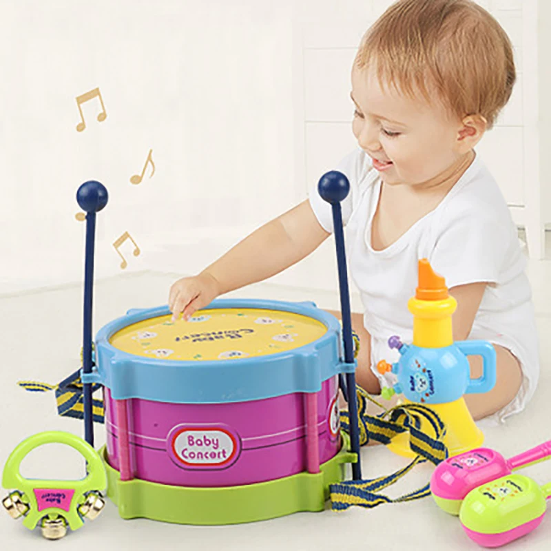 

5Pcs Musical Drum Toys Music Percussion Instrument Band Kit Early Learning Educational Toy Baby Kids Children Gift Set