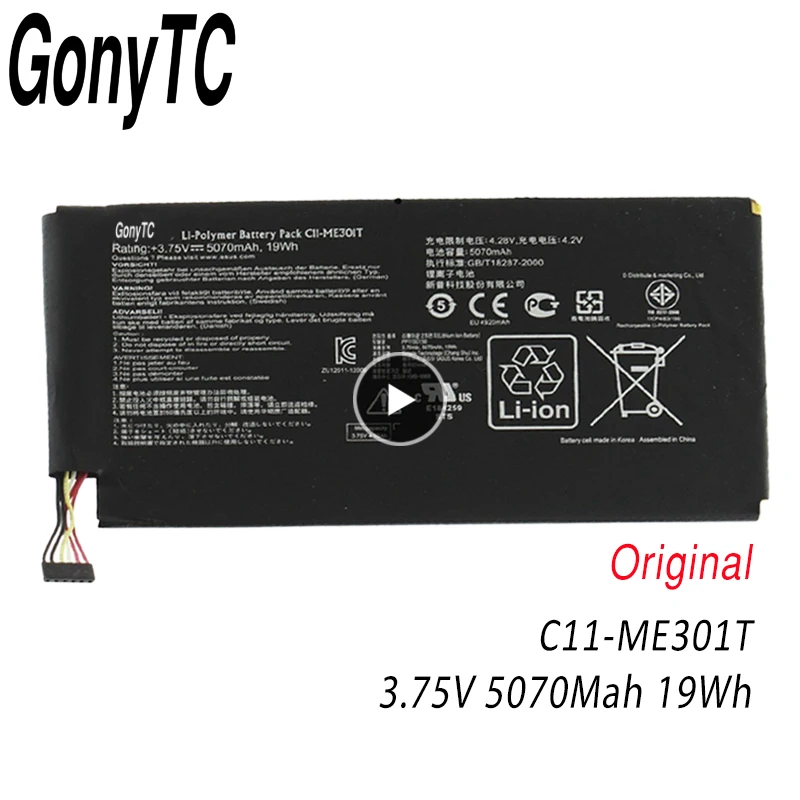 

GONYTC C11-ME301T 3.75V 19Wh 5070mAh Original C11-ME301T Laptop Battery For Asus MeMo Pad Smart 10 K001 10.1" Tablet C11-ME301T