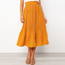 Пляжная Праздничная Повседневная Midiskirt в горошек Женская юбка плиссированные пятнистые Цветочные качели женские вечерние модные летние
