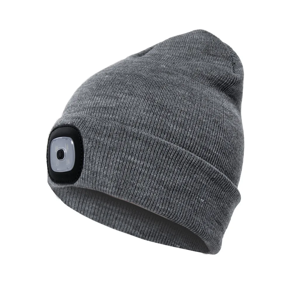 USB Rechargeable LED Knit Hat Headlights Light-up Beanie Warm Cap Gifts Mini Portable Knitted Hat Headlamp Night Fishing