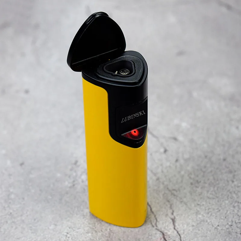 

LUBINSKI Induction shape Yellow Windproof Cigar Jet Torch lighters 3 hole flame gas lighter