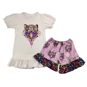 

hottest new girls summer clothing set colorful leopard animal printed baby girl outfits
