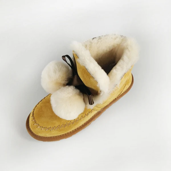 Женская зимняя обувь; ботильоны; теплые ботинки из натуральной кожи; женская плюшевая обувь на плоской подошве; повседневная обувь на шнуровке размера плюс DE - Цвет: Yellow