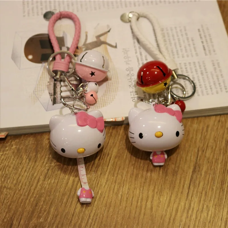 Cartoon Cute Small Balls Jingle Cats Doraemon Leather Measuring Tape Keychain Bell Keychain Pendant Purse Accessories