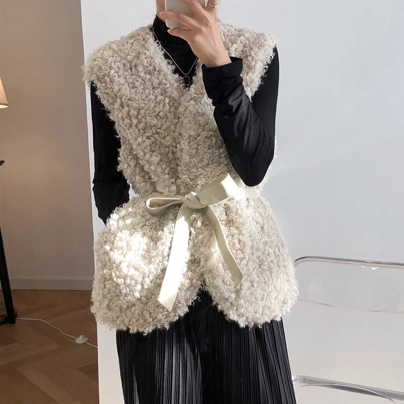 Mooirue Осенняя Женская плюшевая Куртка однобортный Тонкий жилет свободный Harajuku Прямой Кардиган Женская верхняя одежда