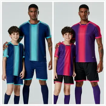 

New High Quality Customize Soccer Jerseys+Shorts Set Professional Design Team Logo Embroidered Stitch Football Uniform Adult Kid