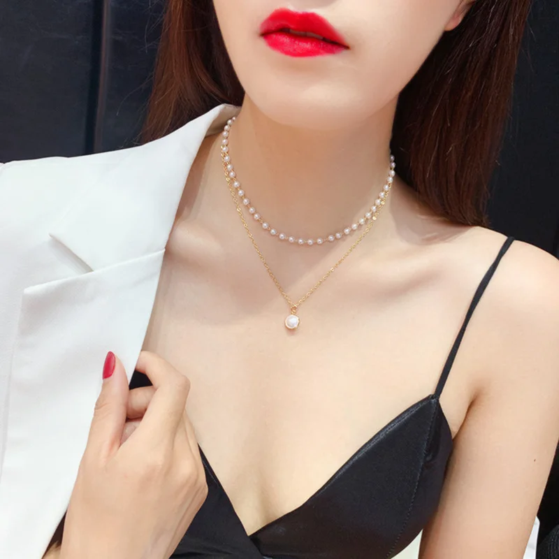 

Misheng New Women's Fashion Choker Necklace High Quality Pearl Lady Temperament Clavicle Chain Trend Jewelry Accessories