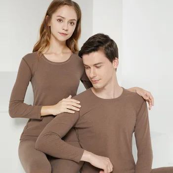 

Autumn and winter new men and women warm double-sided wear suit underwear round collar no trace warm youth hot autumn pants