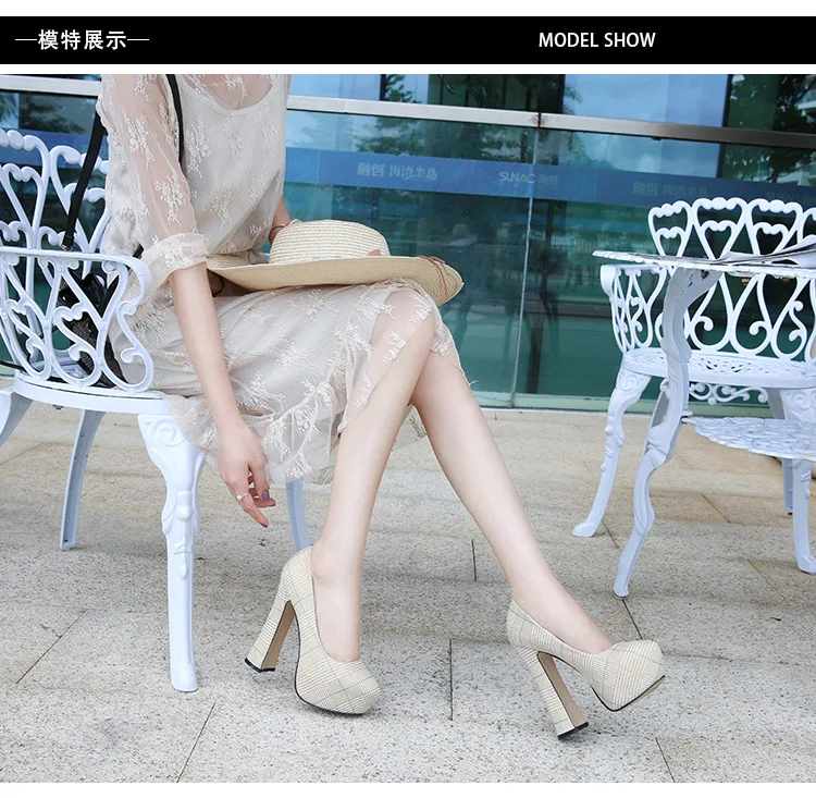 

Rocwickline New Summer and Autumn Women's Super high heels Platform Buckle Strap Peep Toe Hoof Heels Classics Fashion Novelty