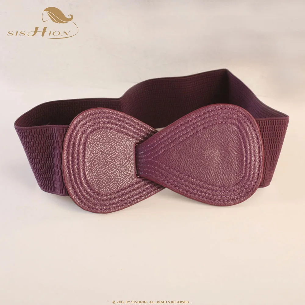 Purple SISHION Мода Красный эластичный пояс Широкий Пояс женская черная резинка с бантом пояса для женщин SP0361 - Цвет: Purple