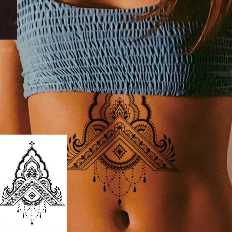 

1 PIECE Back or under Breast Big Hindi Henna Style Waterproof Temporary Tattoo Body Art Sexy Waist Fake Tatoo For Girl Women