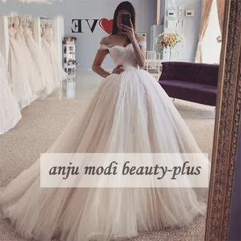 

Off Shoulder Ball Gown Wedding Dresses for Bride 2020 Long Tulle Beaded Wedding Bridal Dress vestido de noiva