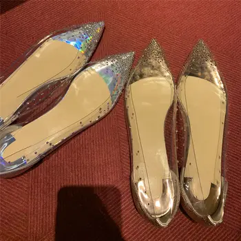 

CLear PVC Crystal Flats Woman Loafers Spring Autumn Transparent PVC Slip on Flat Shoes Women Luxury Brand Pointed Toe Lady Shoes