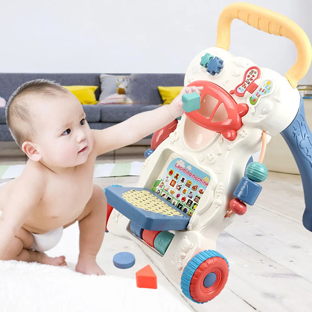 Детские ходунки, игрушки, многофункциональные, для малышей, на колесиках, сидя на стойке, ABS, музыкальные ходунки с регулируемым винтом, товары для детской активности