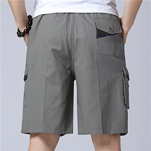 light grey Летние мужские короткие плюс размер хлопок эластичный пояс бермуды теплые свободные армейские зеленые брюки мужские Карго короткие VogueMan XL-5XL - Цвет: light grey