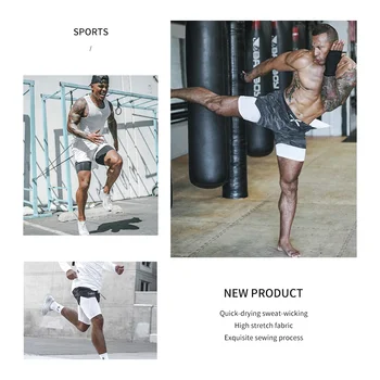 2020 Summer Running Shorts Men 2 in 1 Sports Jogging Fitness Shorts Training Quick Dry Mens Gym Men Shorts Sport gym Short Pants 4
