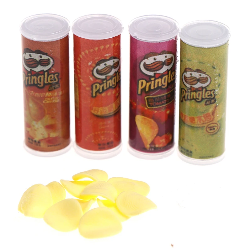 

New 4Pcs/set 1:12 Dollhouse Miniature Food Potato Chips Bottles Dolls Kitchen Food For Dollhouse Decals