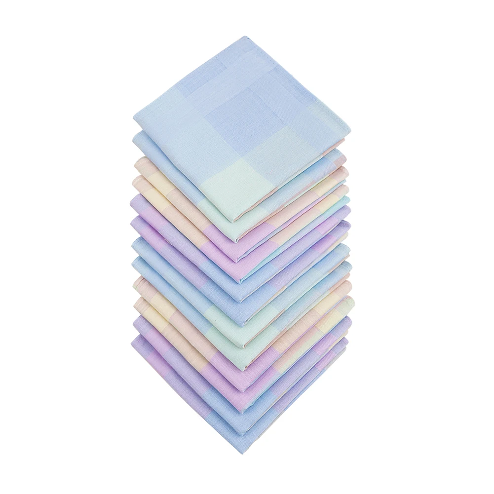 Pocket square,mini handkerchief 12PCs Mixed Color Plaid Handkerchief Neutral Checked Square Cotton Wipes Colored Plaid Fashion Cute Style 43X 43cm