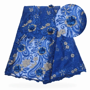 

2019 New style French net lace fabric 3D flower African tulle lace fabric high quality african lace With beads sequins fabric
