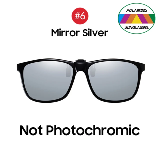 Fishing Polarized Pilot Flip Up Clip on Sunglasses Men Photochromic UV400 Women Driving Sun Glasses Color Change Night Vision 6 Mirror Silver
