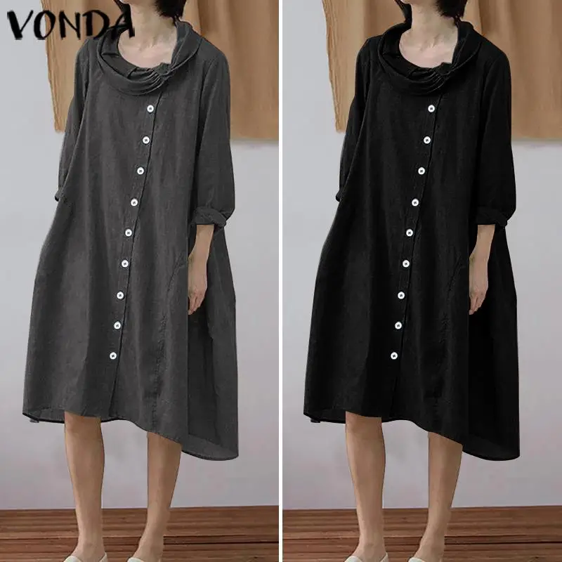 VONDA/платье-рубашка с длинными рукавами для женщин; повседневные праздничные длинные платья с отворотом и пуговицами; вечернее платье; Vestidos; платье для беременных; 5XL; Сарафан