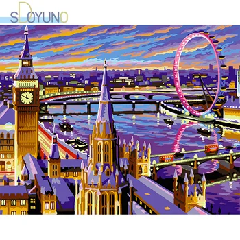 

SDOYUNO London street landscape diy frame oil painting by numbers kits for adults acrylic picture by numbers on canvas wall art