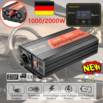 

1000/2000W Inverter Pure Sine Wave Converter with Wireless control Charger Solar Inverter 12v 220v Transformer Multi-Protection