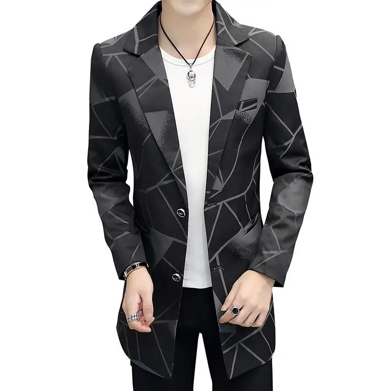 Цвет блок Длинный блейзер Для мужчин Однобортный Slim Fit костюм куртки Для мужчин s Повседневное Тренч Демисезонный Блейзер Homme M-3XL
