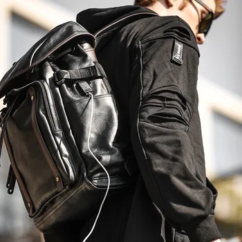 

Backpack men's pu leather leisure USB computer backpack fashion trend Korean student bag travel bag large capacity computer bag