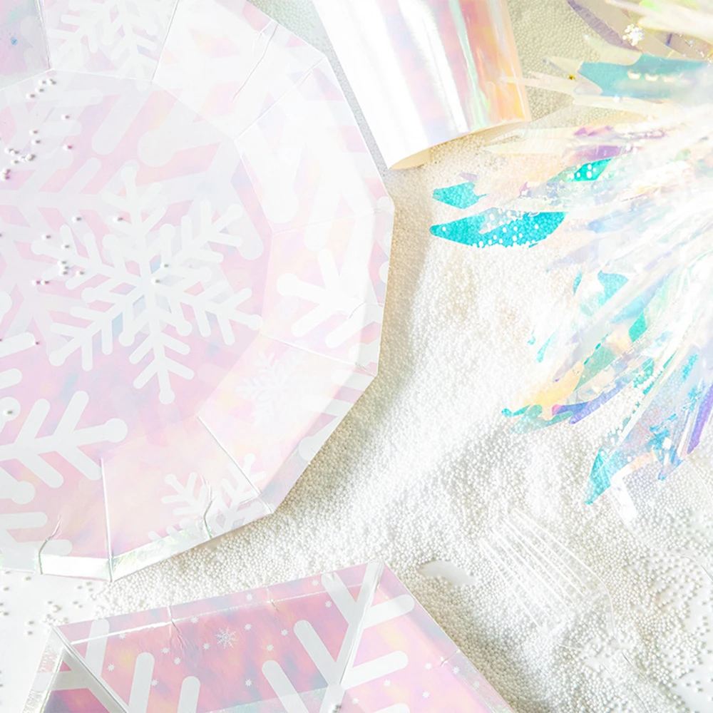 8Pcs Glow Iridescent Shell Paper Plates Party Cutlery Dish Mermaid Festival Theme For Baby Shower Wedding Party Supplies