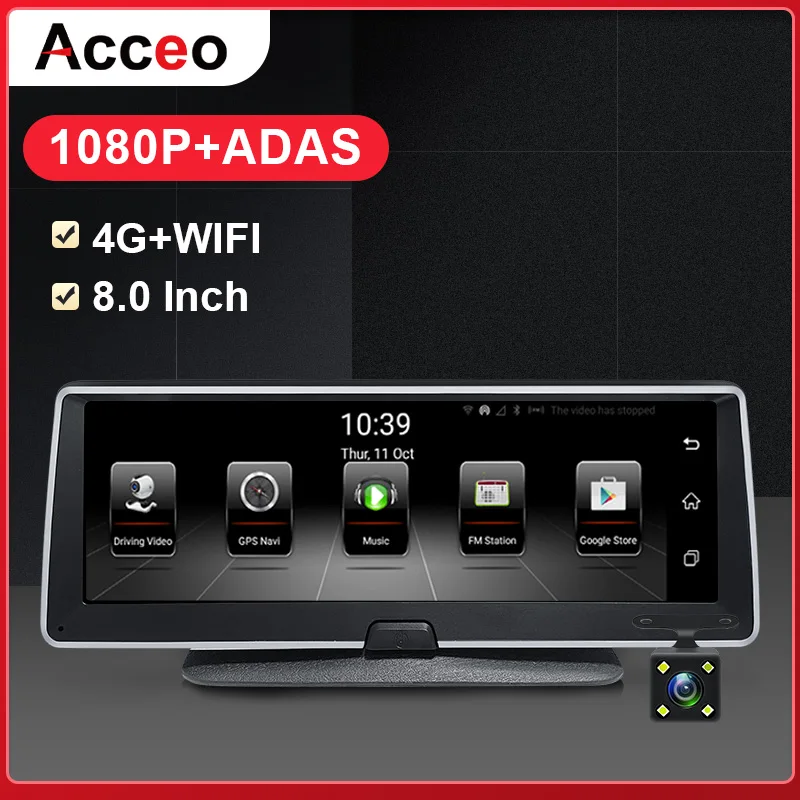 ACCEO X18 дюймов 4G Android двойной объектив Автомобильный видеорегистратор GPS навигатор