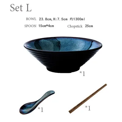 ANTOWALL, японская миска для лапши, бытовая чаша ramen, подглазурная цветная посуда, миска для салата, супа, большой набор чаш быстрого приготовления - Цвет: Set L