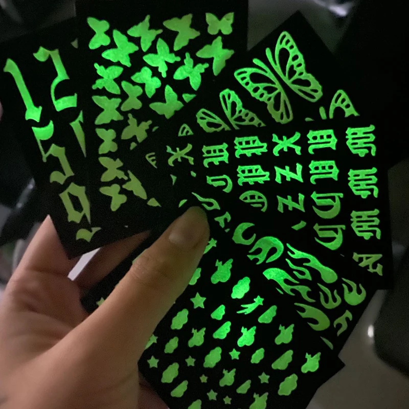 6 шт./лот Светящиеся в темноте наклейки для ногтей 3D цветок бабочка самоклеющиеся