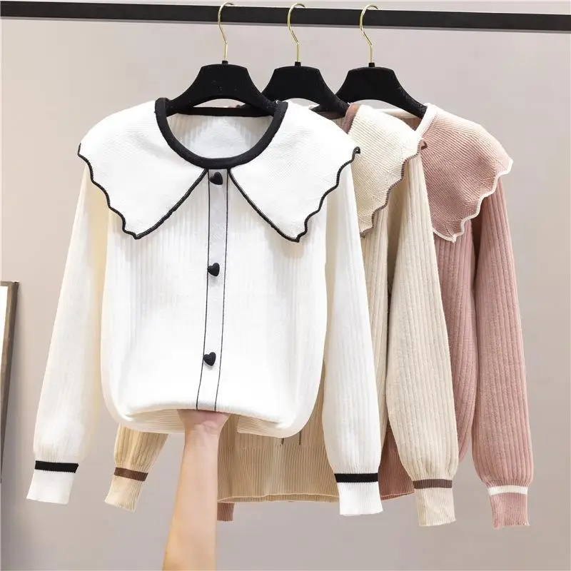 

Love New Fall Fashion Pullover Long Sleeve Sweater Loose Coat Casual Cloth Girl Jacket Navy Collar Tops Clothes for Women 2022