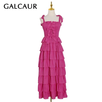 

GALCAUR Summer Dress For Women Square Collar Sleeveless High Waist Patchwork Bowknot Ruffles Sweet Girls Dresses Female 2020 New